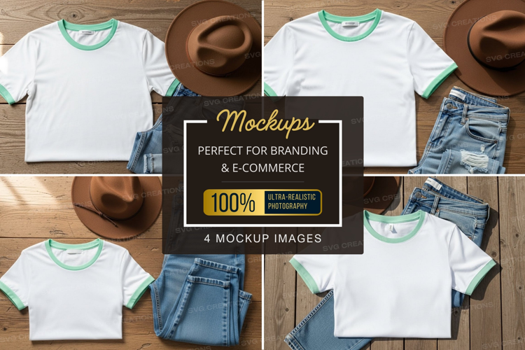 Mockup: casual outfit with t-shirts, jeans, and hats