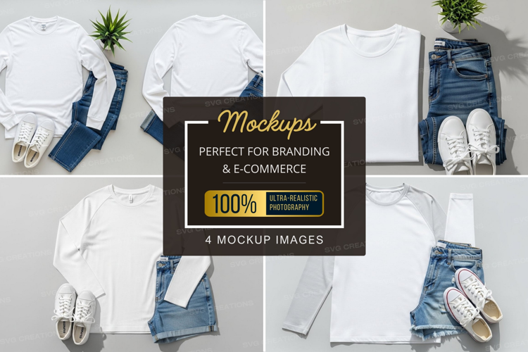 Mockup: casual outfits with white tops and denim