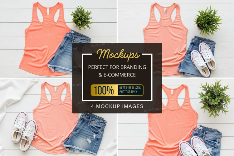 Mockup: casual summer outfit with tank top and denim shorts