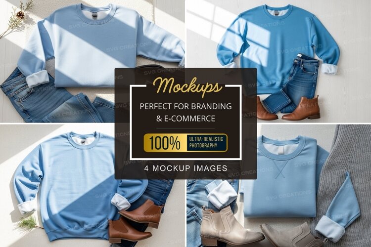 Mockup: casual outfit with blue sweater and jeans example image 1