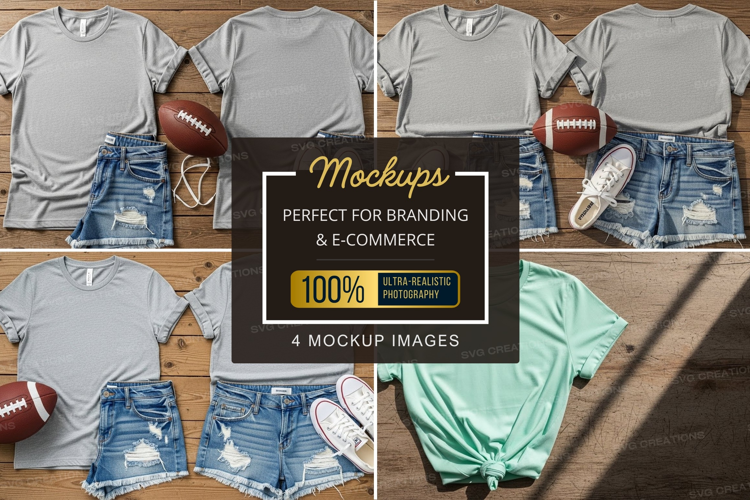 Mockup: casual summer outfits with t-shirts and denim shorts