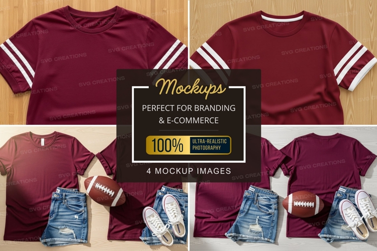 Mockup: maroon sports t-shirts with accessories