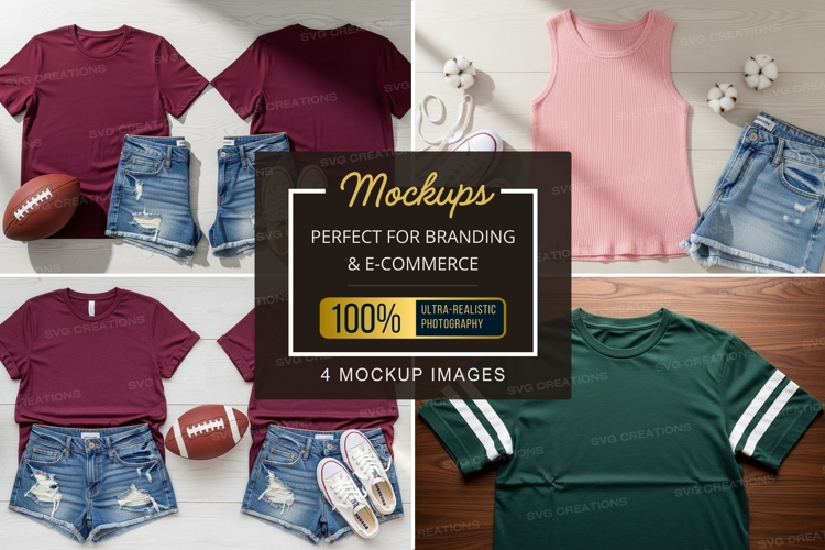 Mockup: casual summer outfits with t-shirts and denim shorts