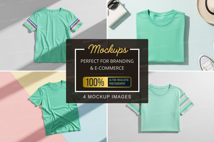 Mockup of turquoise t-shirts