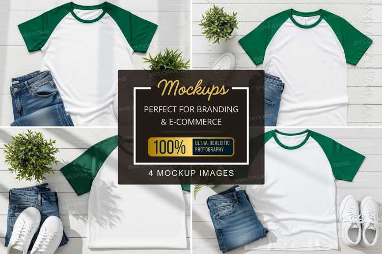 Mockup: casual outfit with green and white baseball tee