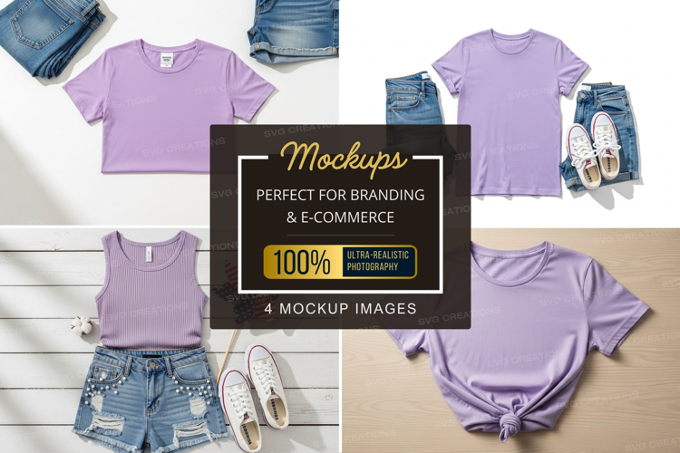 Mockup: casual summer outfits with purple tops