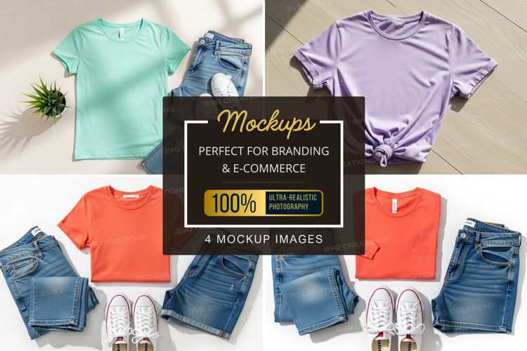Mockup: casual outfits with t-shirts and denim