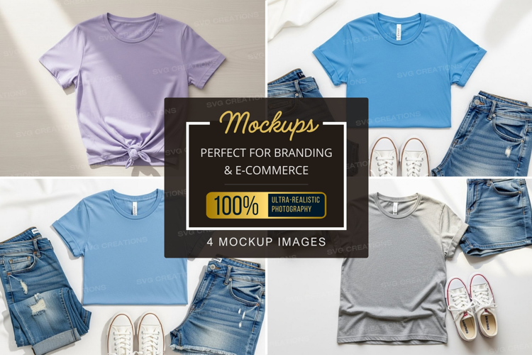 Mockup: casual summer outfits with t-shirts and denim shorts