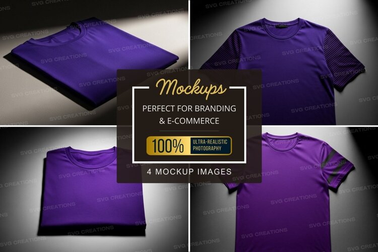 Mockup of purple t-shirts example image 1