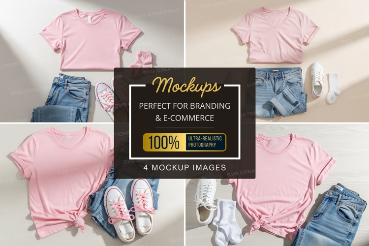 Mockup: casual summer outfits with pink t-shirts