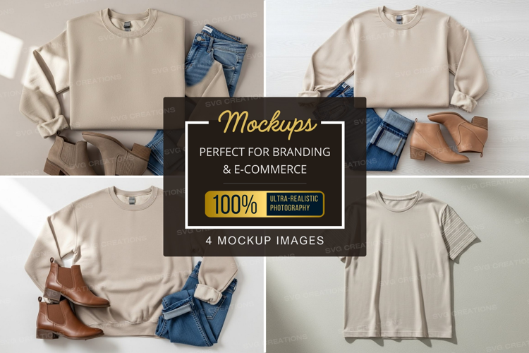 Mockup: casual outfit with beige tops and denim