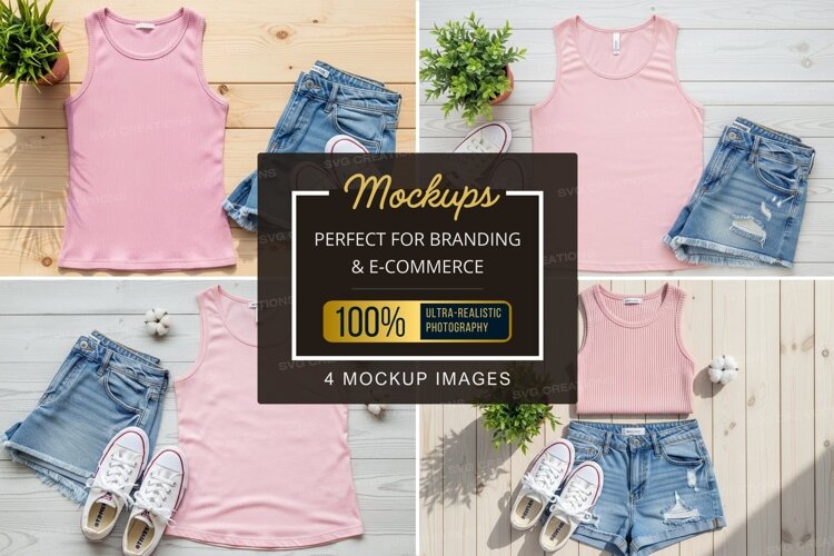 Mockup: casual summer outfits with pink tops and denim short example image 1