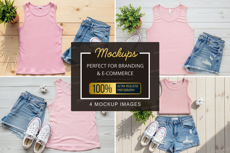 Mockup: casual summer outfits with pink tops and denim short