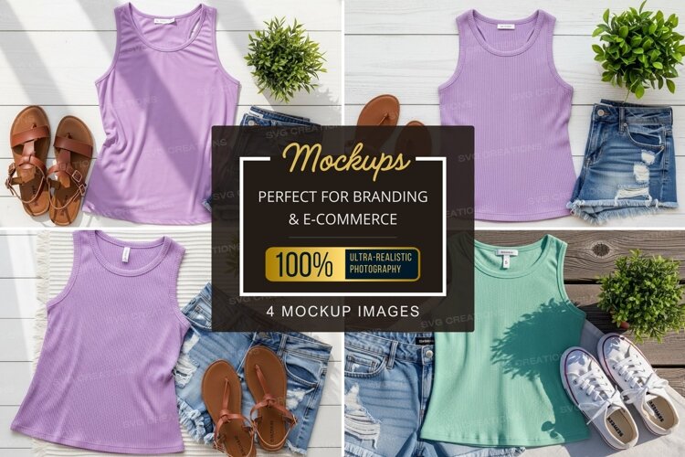 Mockup: casual summer outfits with tank tops and denim short example image 1
