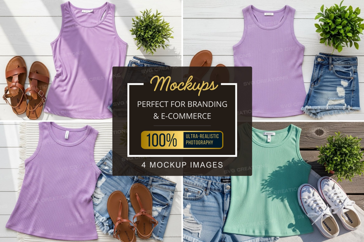 Mockup: casual summer outfits with tank tops and denim short