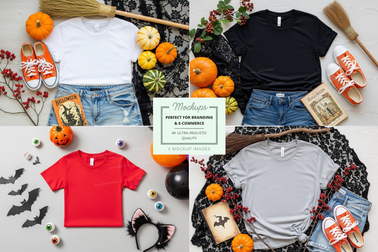Halloween themed t-shirt mockup with accessories