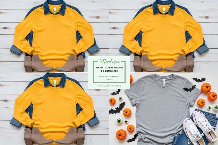 Four polo shirt mockups with halloween decorations example image 1