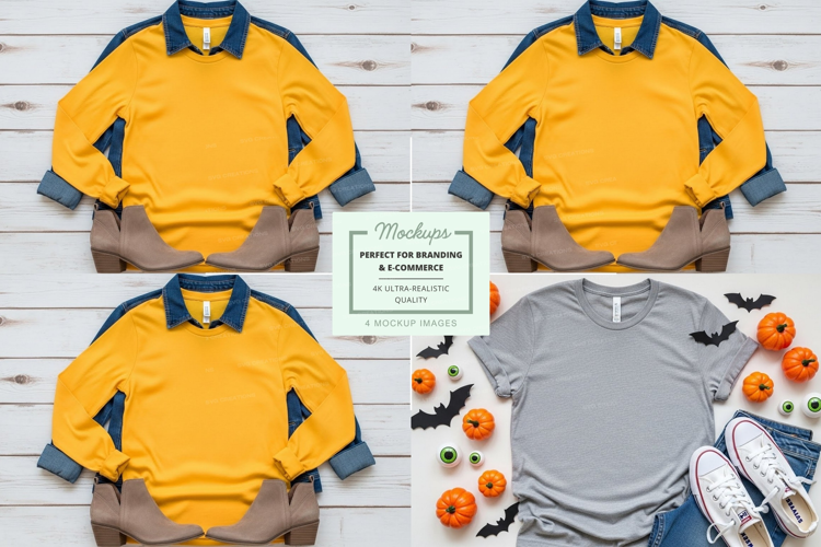 Four polo shirt mockups with halloween decorations