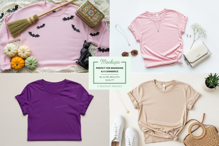 Flat lay mockup of t-shirts and accessories