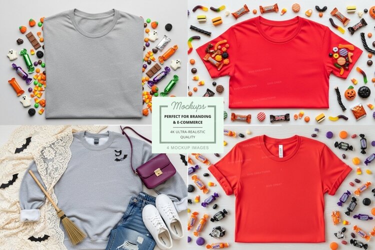T-shirt mockup with halloween themed elements example image 1