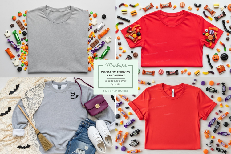 T-shirt mockup with halloween themed elements
