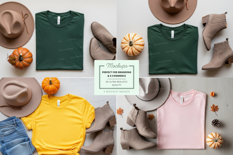 Flat lay mockup of t-shirts with accessories