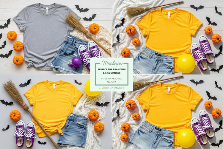 Halloween themed t-shirt and shorts mockup