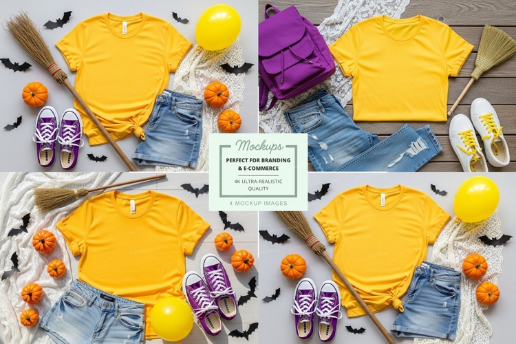 Halloween themed t-shirt mockup with accessories