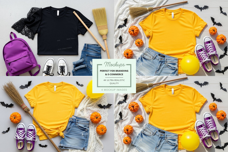 Halloween themed t-shirt mockup with accessories