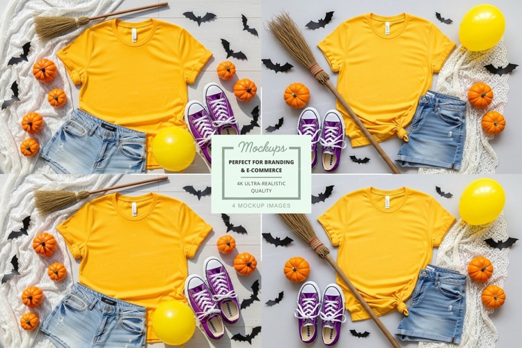 Halloween themed t-shirt mockup with accessories