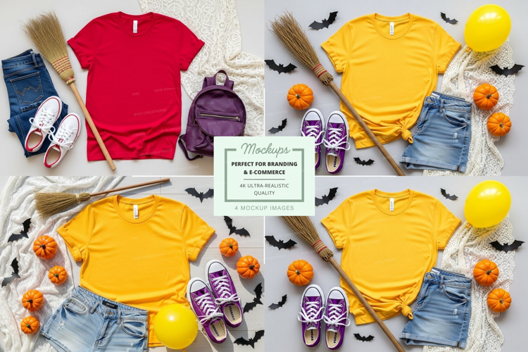 Halloween-themed t-shirt mockup with accessories