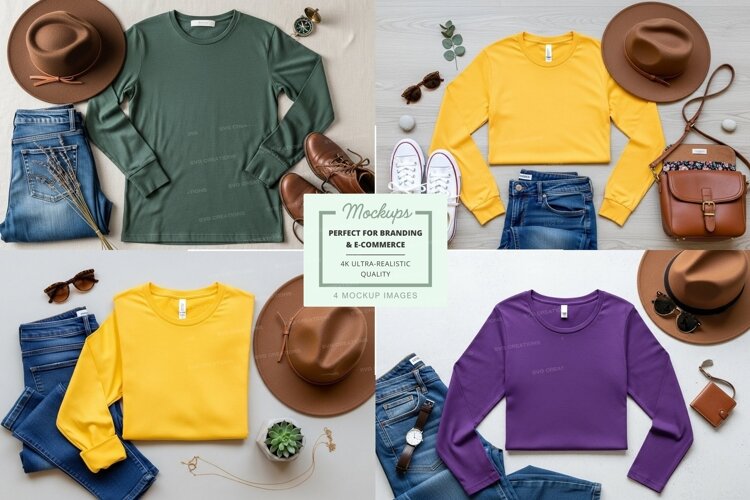 Clothing mockup featuring long-sleeve t-shirts and accessori example image 1