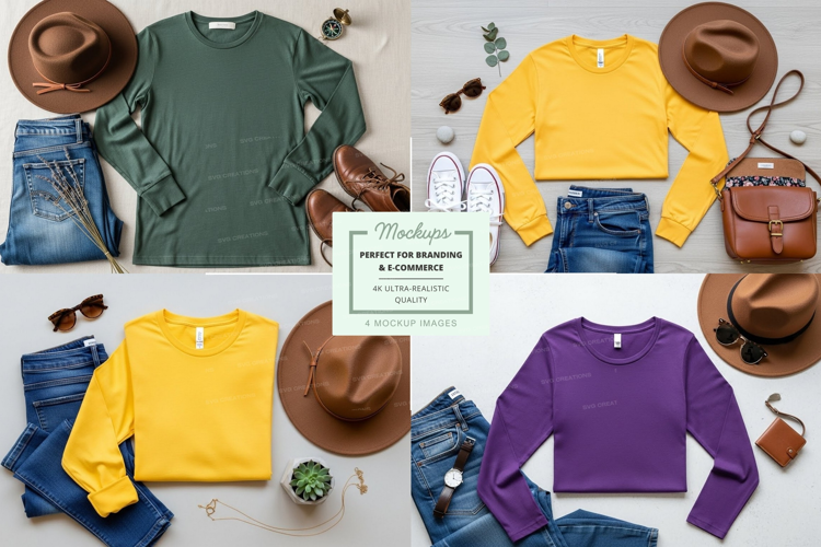 Clothing mockup featuring long-sleeve t-shirts and accessori