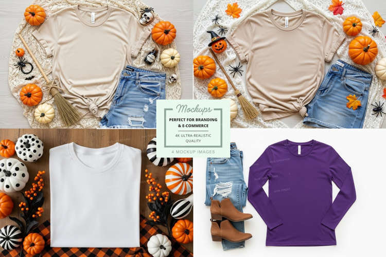 Autumn-themed t-shirt and long sleeve mockup