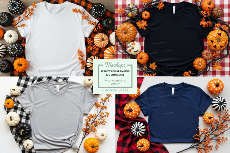 T-shirt mockup with autumn decorations