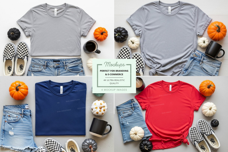 T-shirt mockup with autumn decorations