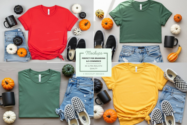Flat lay mockup of t-shirts with accessories