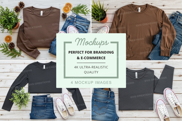 Flat lay mockup of casual outfits with t-shirts, jeans, and