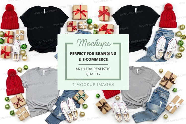 Holiday themed t-shirt mockup with accessories