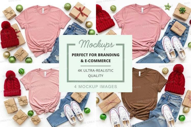 Holiday themed t-shirt mockup with accessories
