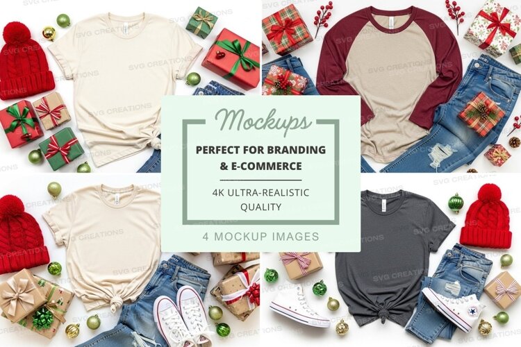 T-shirt mockup with christmas theme example image 1