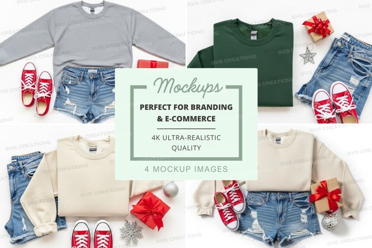 Holiday outfit mockup with sweaters and denim shorts