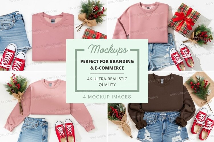 Holiday fashion mockup featuring sweatshirts, jeans, and sne example image 1