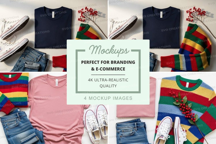 Clothing mockup with t-shirts and sweaters