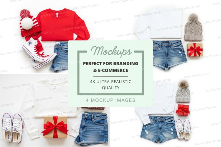 Clothing mockup - casual outfits with sweaters, hats, and de