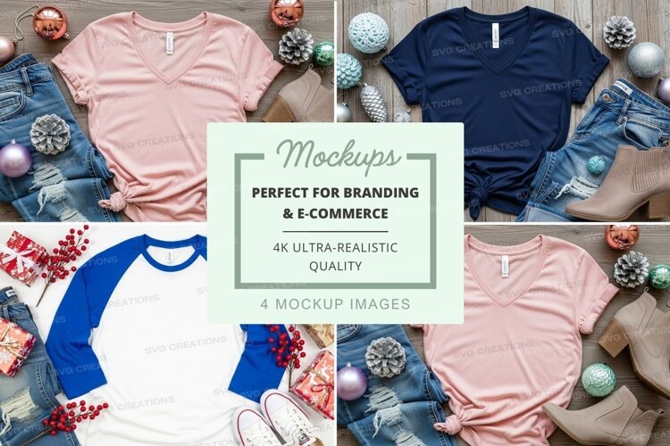 T-shirt mockup with festive decorations example image 1
