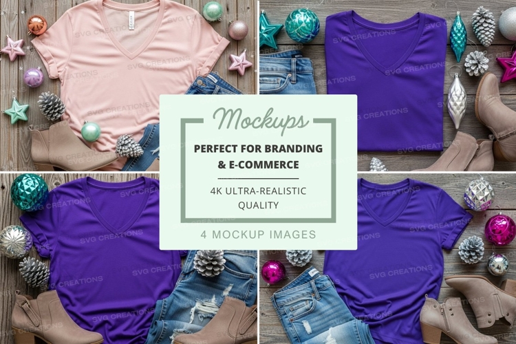 T-shirt and sweatshirt mockup with denim shorts and christma