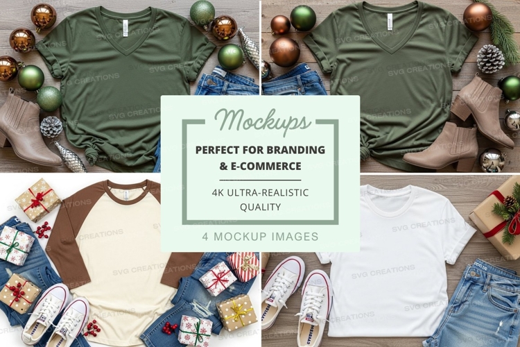 Holiday-themed t-shirt and baseball tee mockup