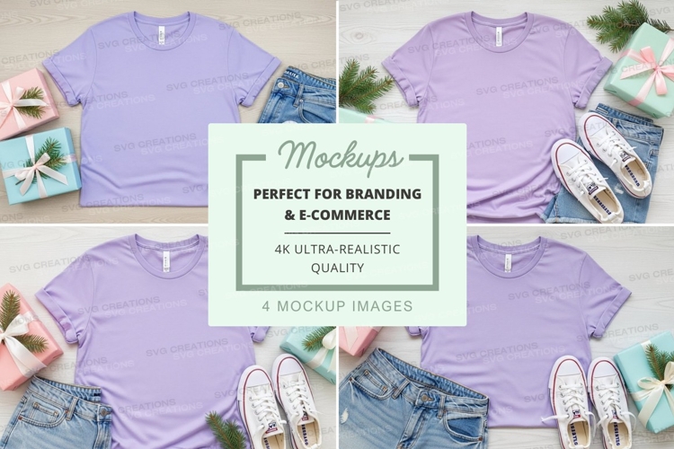 Lilac t-shirt mockup with accessories