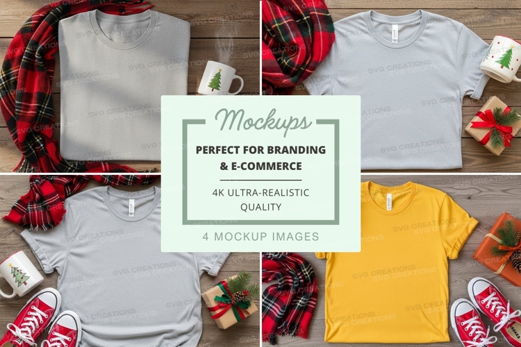 Holiday themed t-shirt mockup with accessories